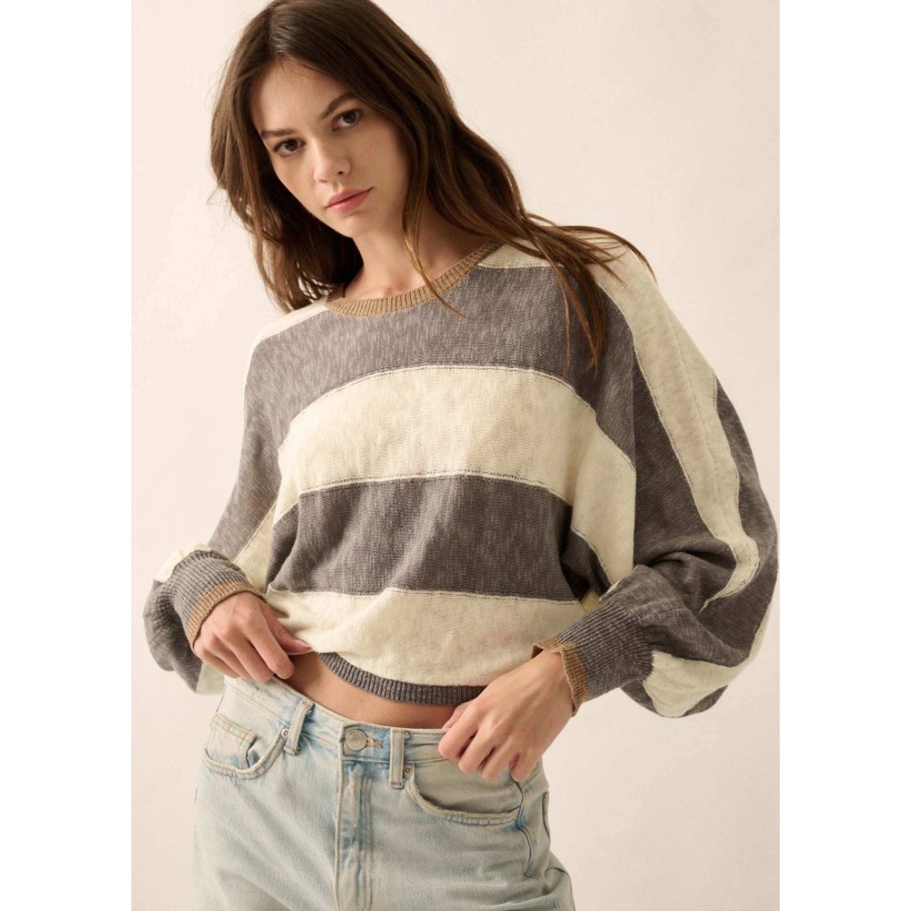 Promesa Get It Straight Colorblock Striped Slub-Knit Sweater Casual Womens S‎